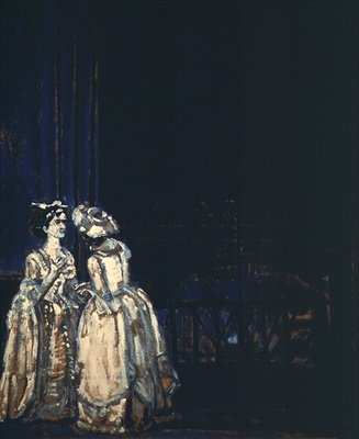Peggy Ashcroft a Valerie Tudor ve filmu „She Stoops to Conquer“ od Walter Richard Sickert