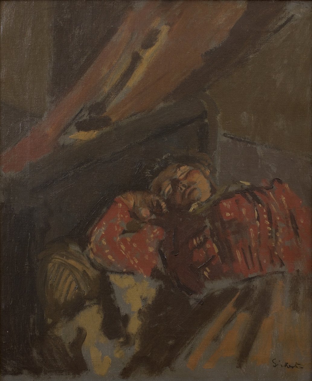 Červená vzorovaná halena, asi 1907 (olej na plátně) od Walter Richard Sickert