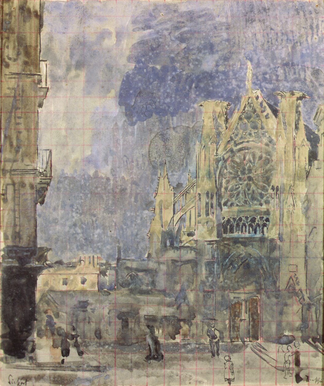 St. Jacques Facade, Dieppe, kolem roku 1899 (akvarel a inkoust na papíře) od Walter Richard Sickert
