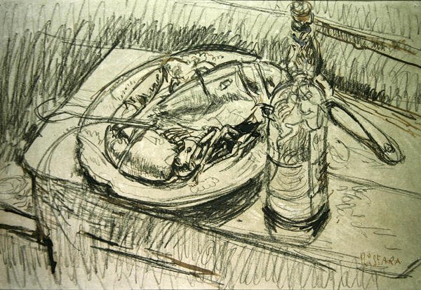 Zátiší s humrem (křída a inkoust na papíře) od Walter Richard Sickert