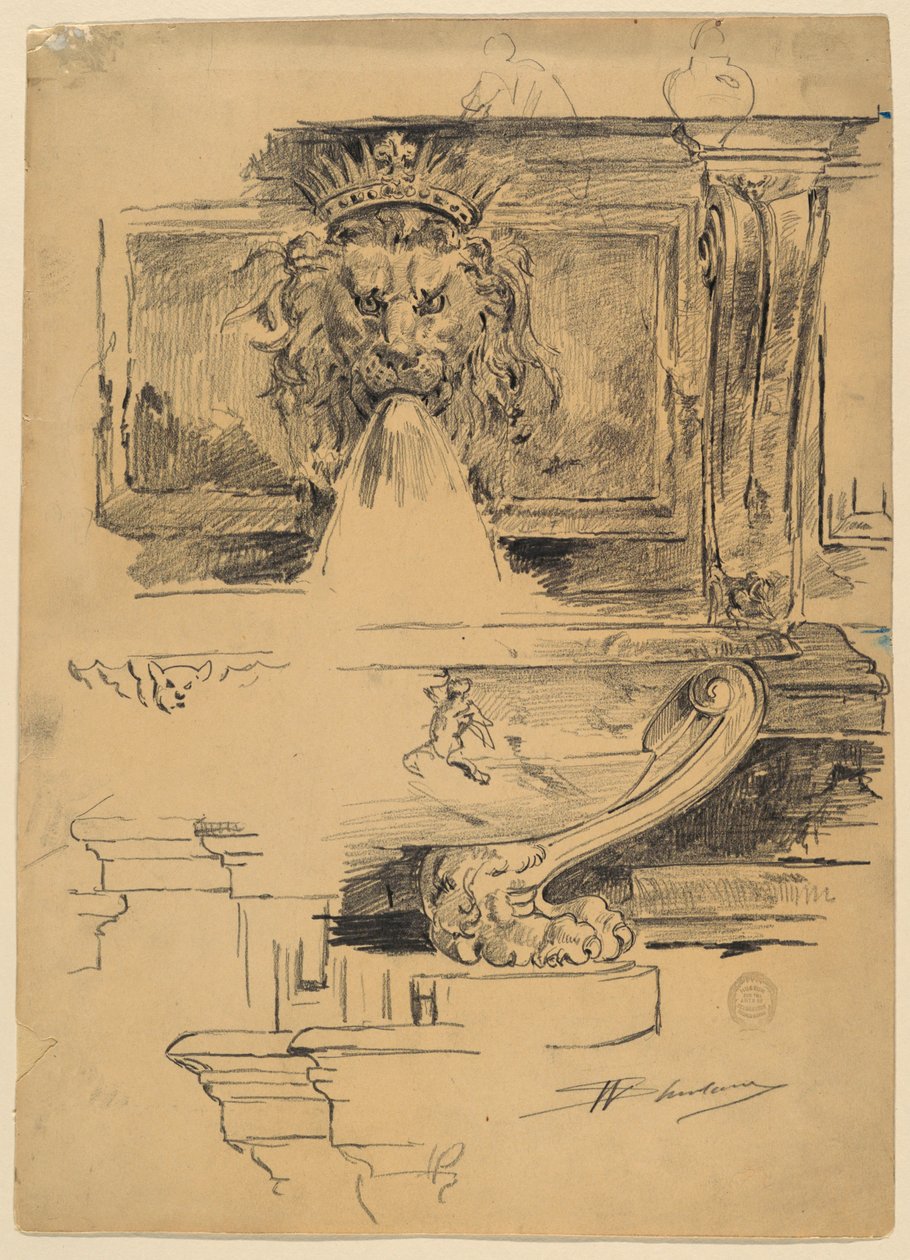 Studie fontány, Itálie od Walter Shirlaw
