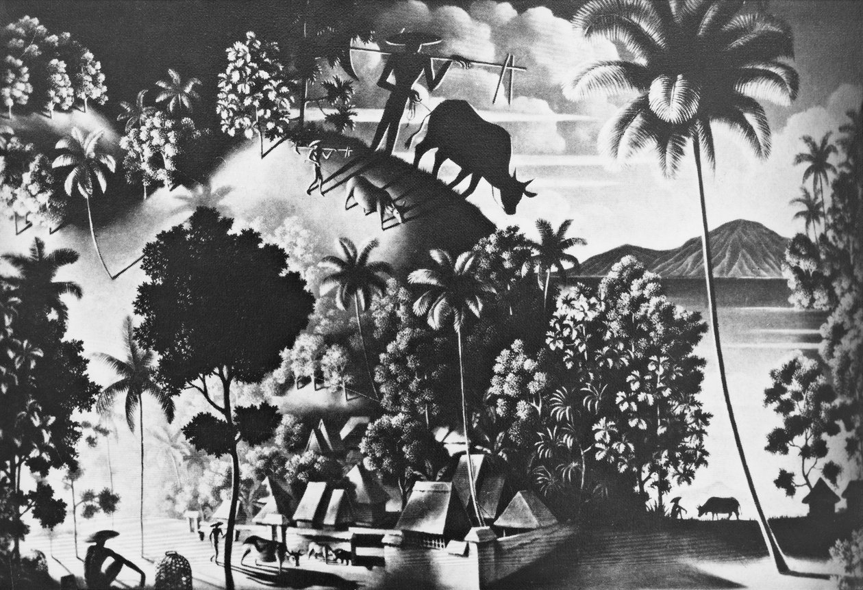 Krajina s kravským stínem (Landschaft mit Shattenkuh) od Walter Spies