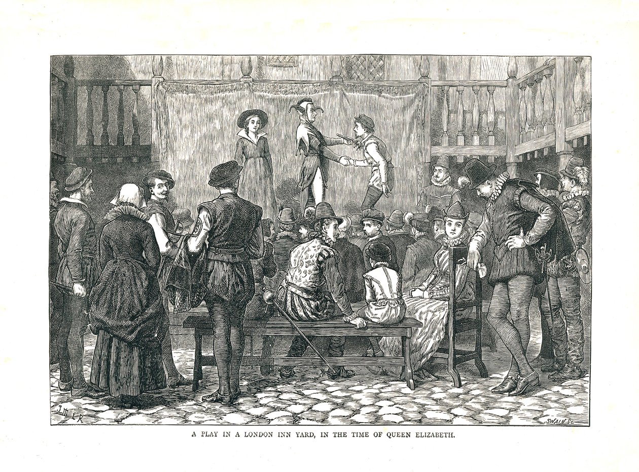 Hra v alžbětinském London Inn Yard, 1878 od Walter Thornbury