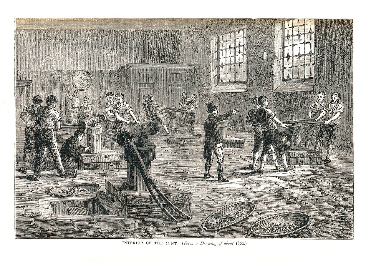 Interiér mincovny z kresby asi 1800, 1878 od Walter Thornbury