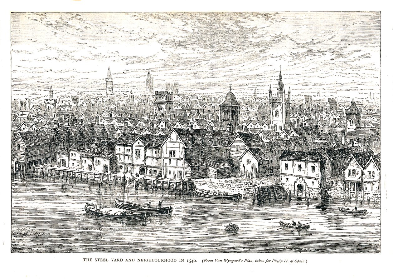 The Steel Yard Iron Wharf and Neighborhood v roce 1540. Na břehu řeky, 1878 od Walter Thornbury