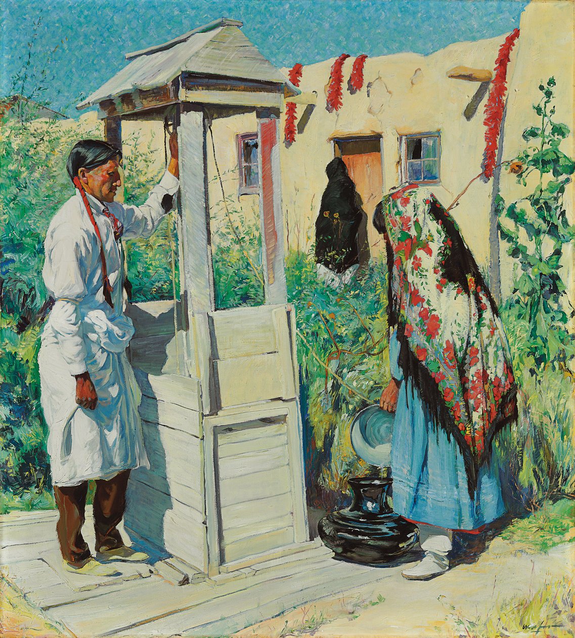 A Pueblo Well Scene (olej na plátně) od Walter Ufer