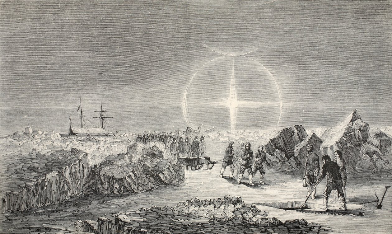Pohřeb na ledě, účinek Paraseleny (Mock Moons) 1859 od Walter William May