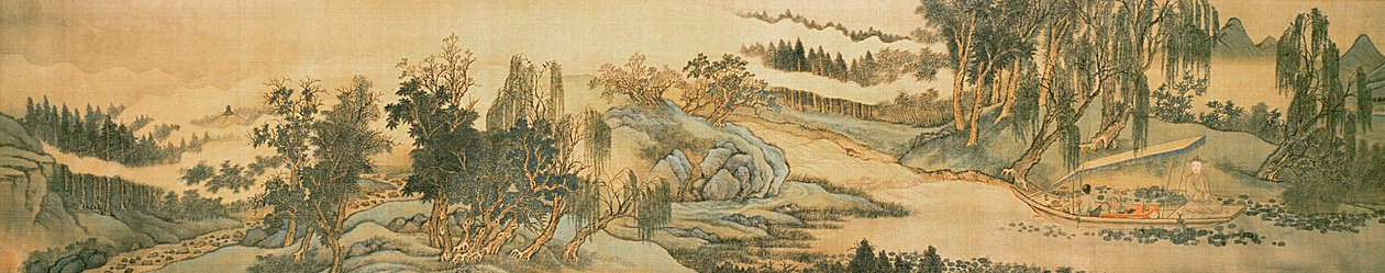 Handscroll zobrazující krajinu s kolofonní básní, Fishing in Willow Brook, Chinese, 1706 (viz také 142752) od Wang Hui