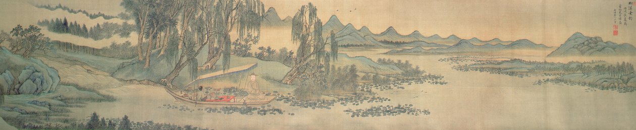 Handscroll zobrazující krajinu s kolofonní básní, Fishing in Willow Brook, Chinese, 1706 (viz také 142751) od Wang Hui