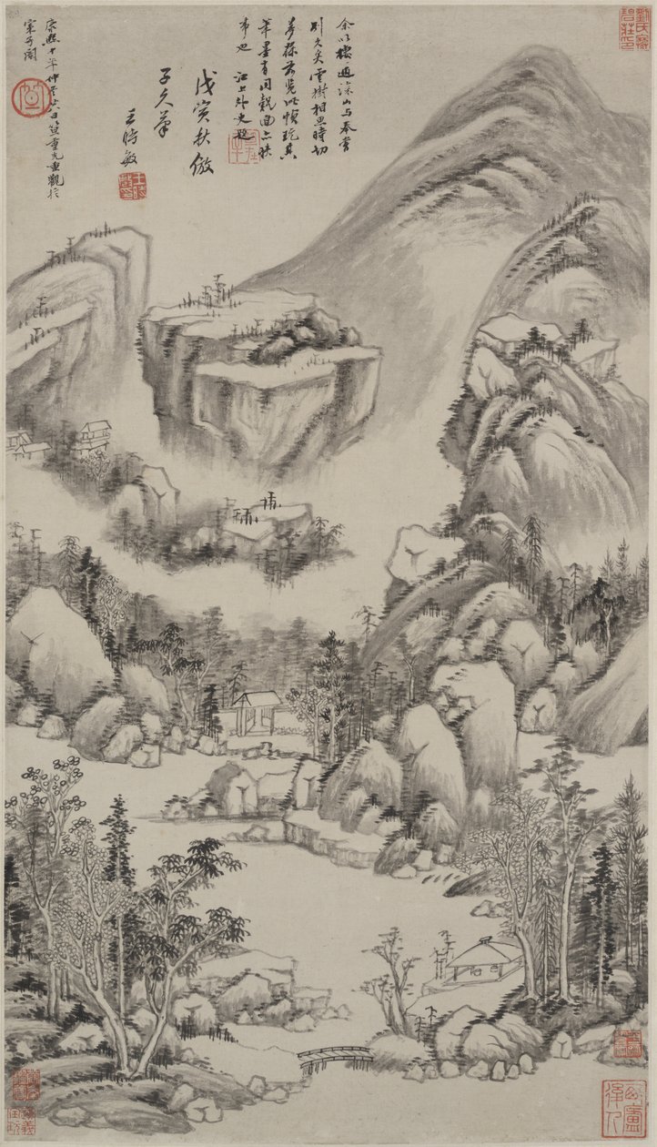 Krajina ve stylu Huang Gongwang, závěsný svitek, 1638 od Wang Shimin