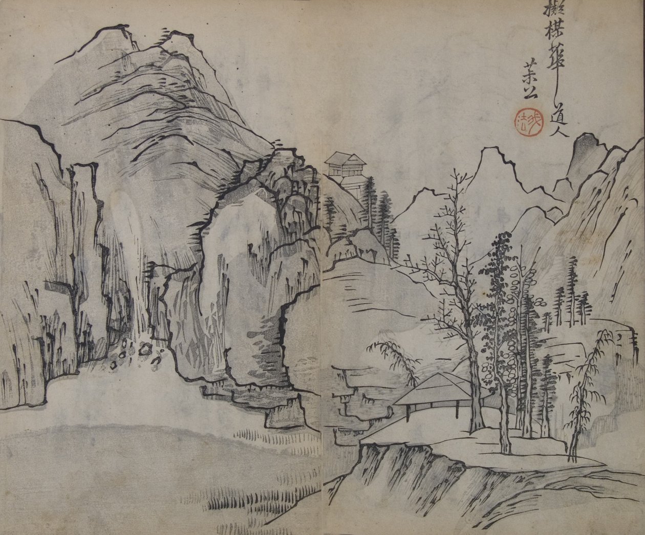 Krajina podle Wu Zhena 1280-1354, z Manuálu zahrady hořčičných semen z..., první vydání, 1679. od Wang Gai