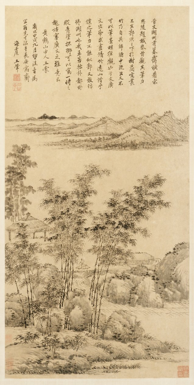 Vysoký bambus a vzdálené hory, po Wang Meng, 1694. od Wang Hui