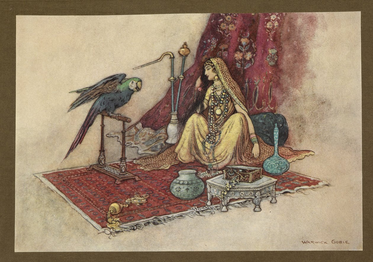 Talíř 21: "Která princezna si kdy dala do vlasů jen jeden rubín?" z Folk-Tales of Bengal... S 32 barevnými ilustracemi od Warwicka Goblea (Edice de luxe.) od Warwick Goble