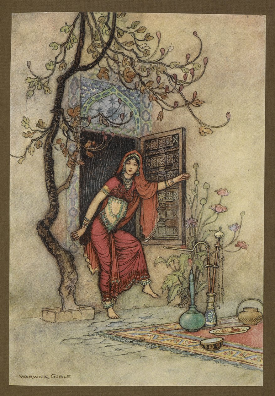 Deska 7: "Dívka ze zdi-Amirah." Lidové příběhy Bengálska ... S 32 barevnými ilustracemi od Warwicka Goblea (Edice de luxe) od Warwick Goble