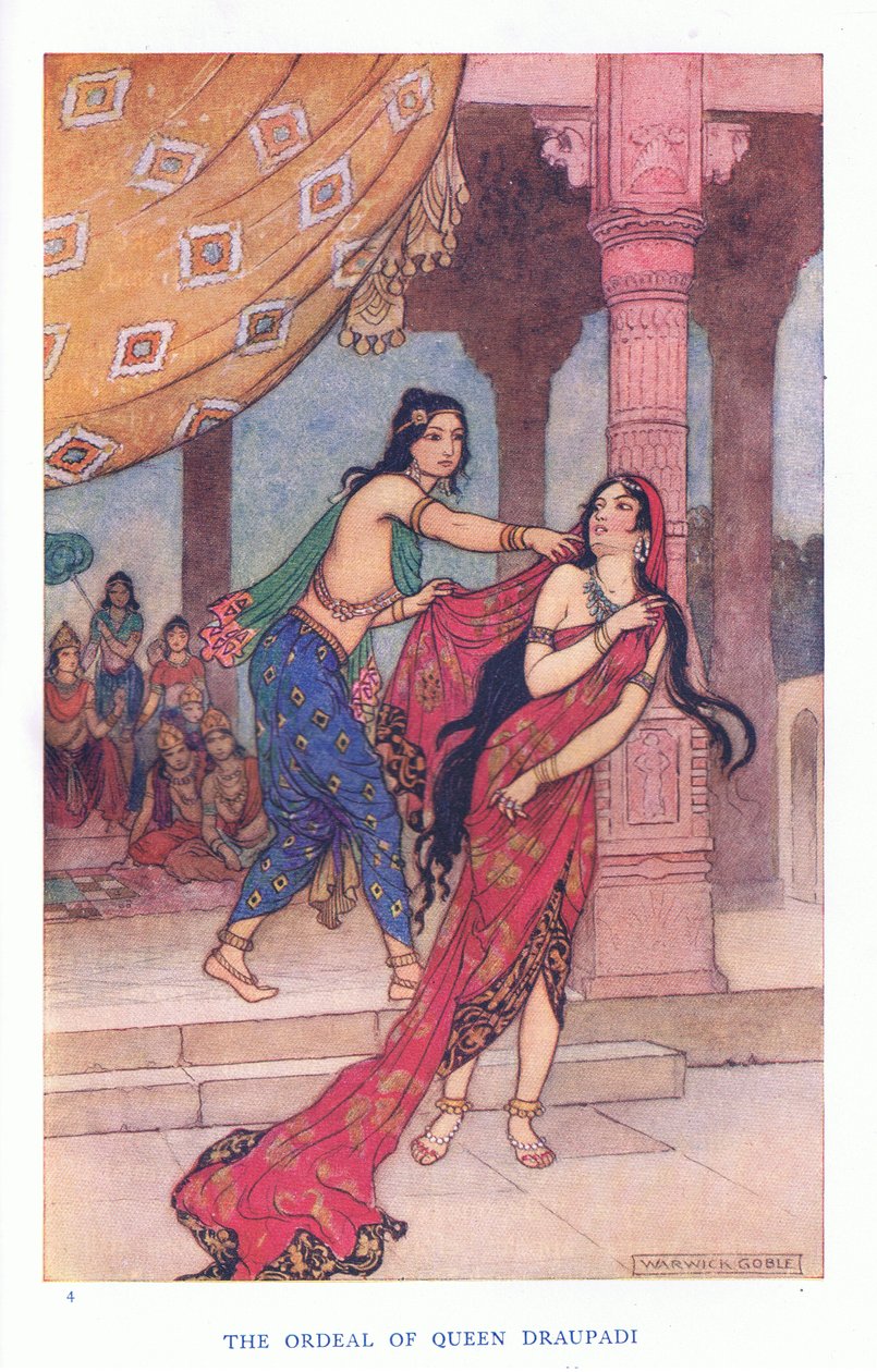 Utrpení královny Draupad (barva litho) od Warwick Goble