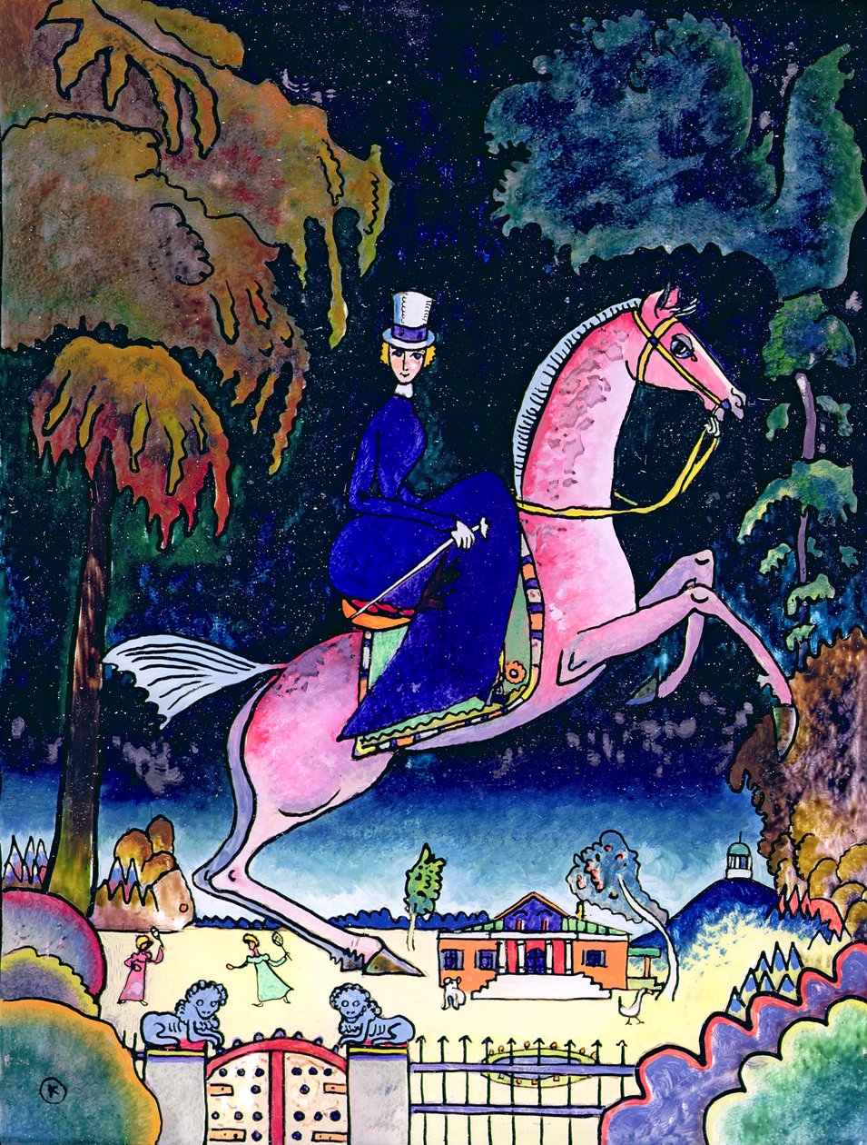 Amazonky se lvy, 1918 (olej na kartonu) od Wassily Kandinsky