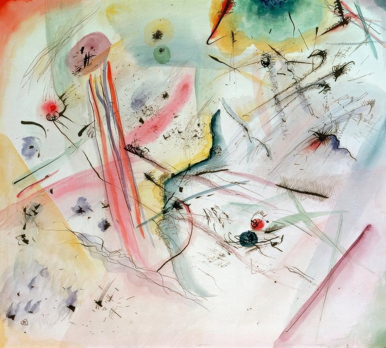 Složení s červenými a modrými pruhy od Wassily Kandinsky