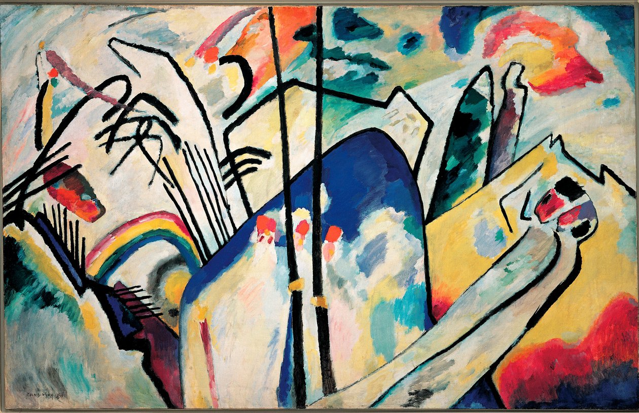 Kompozice IV Obraz Vasilije Kandinského (nebo Wassilije Kandinského nebo Kandinského, 1866-1944) 1911 Rozm. 160x250 cm Dusserdolf, Kunstsammlung Nordhein-Westfalen od Wassily Kandinsky