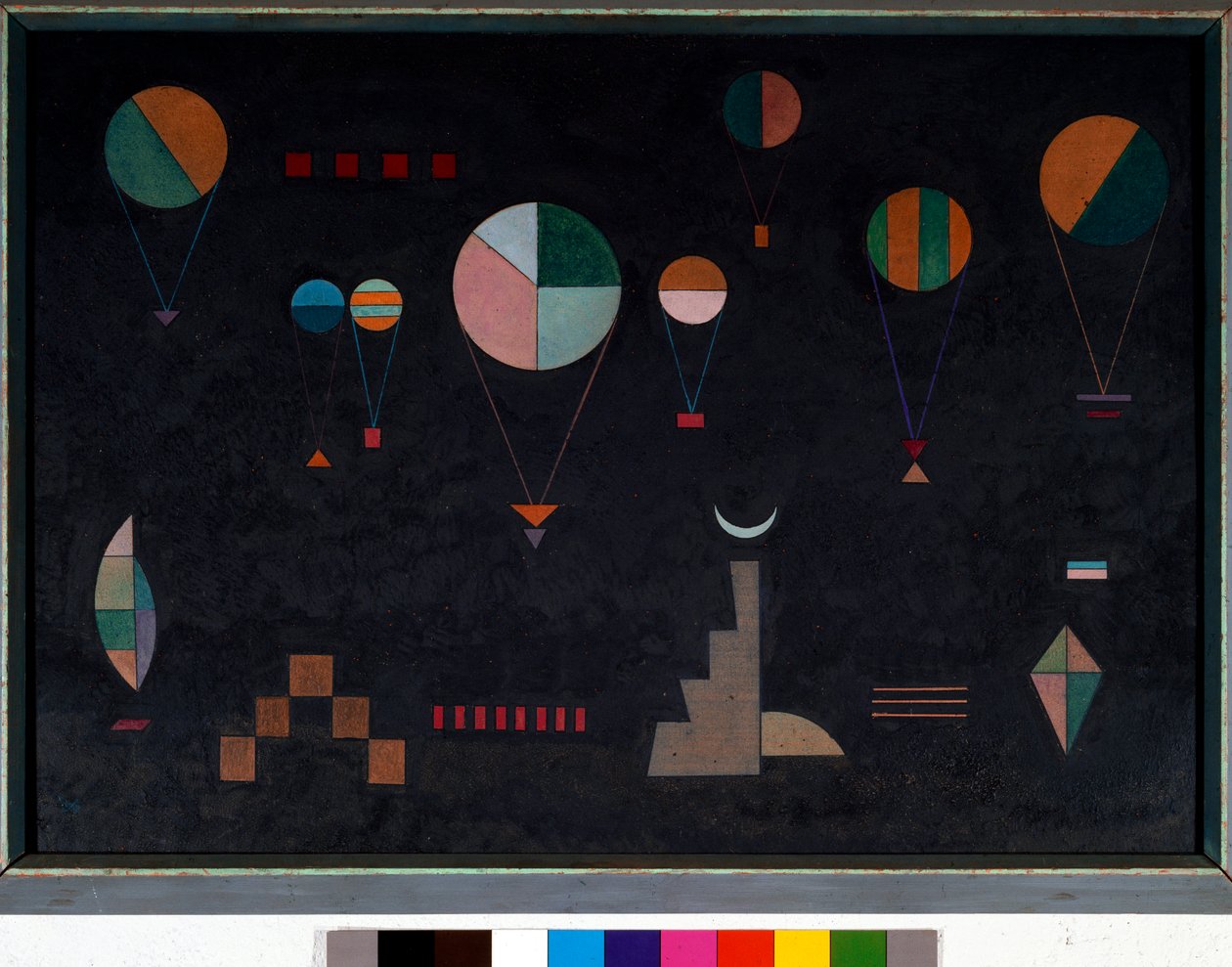 Flach tief Olej na kartonu, Vasilij Kandinskij (nebo Wassily Kandinski či Kandinskij, 1866-1944). 1930 Dim. 49x70 cm soukromá sbírka od Wassily Kandinsky