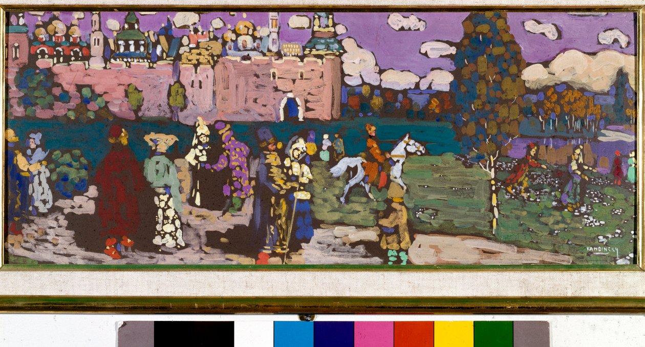Ruská scéna Tempera od Vasilije Kandinského (nebo Vasilije Kandinského či Kandinského, 1866-1944). 1904 ne. Soukromá sbírka 55x24 cm od Wassily Kandinsky