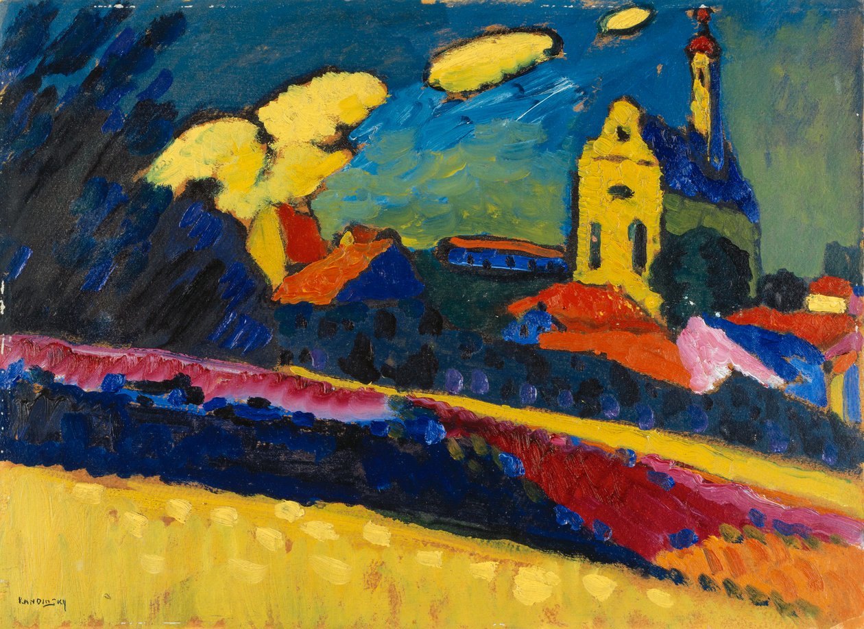 Studie pro Murnau, Krajina s kostelem, 1909 od Wassily Kandinsky