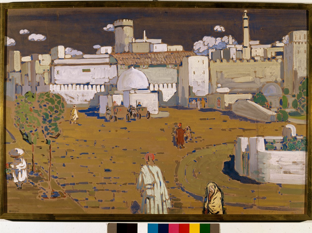 Pohled na město v Maroku Tempera od Vassily Kandinsky (nebo Wassily Kandinski nebo Kandinskij, 1866-1944). 1904 ne. Soukromá sbírka 67x99 cm od Wassily Kandinsky