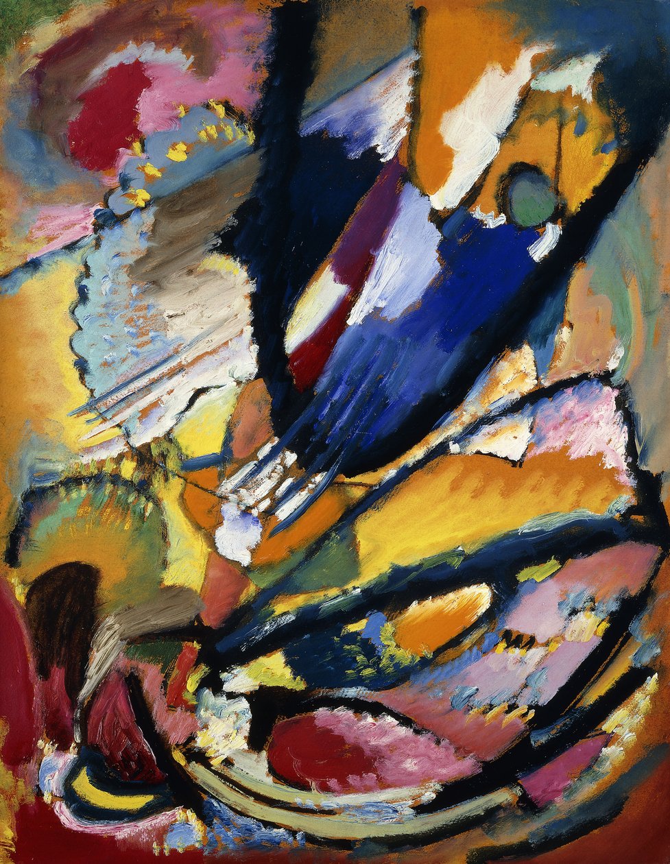 Anděl soudu; Engel des Jungsten Gerichts, kolem roku 1911 (olej na papíře položený na desce) od Wassily Kandinsky