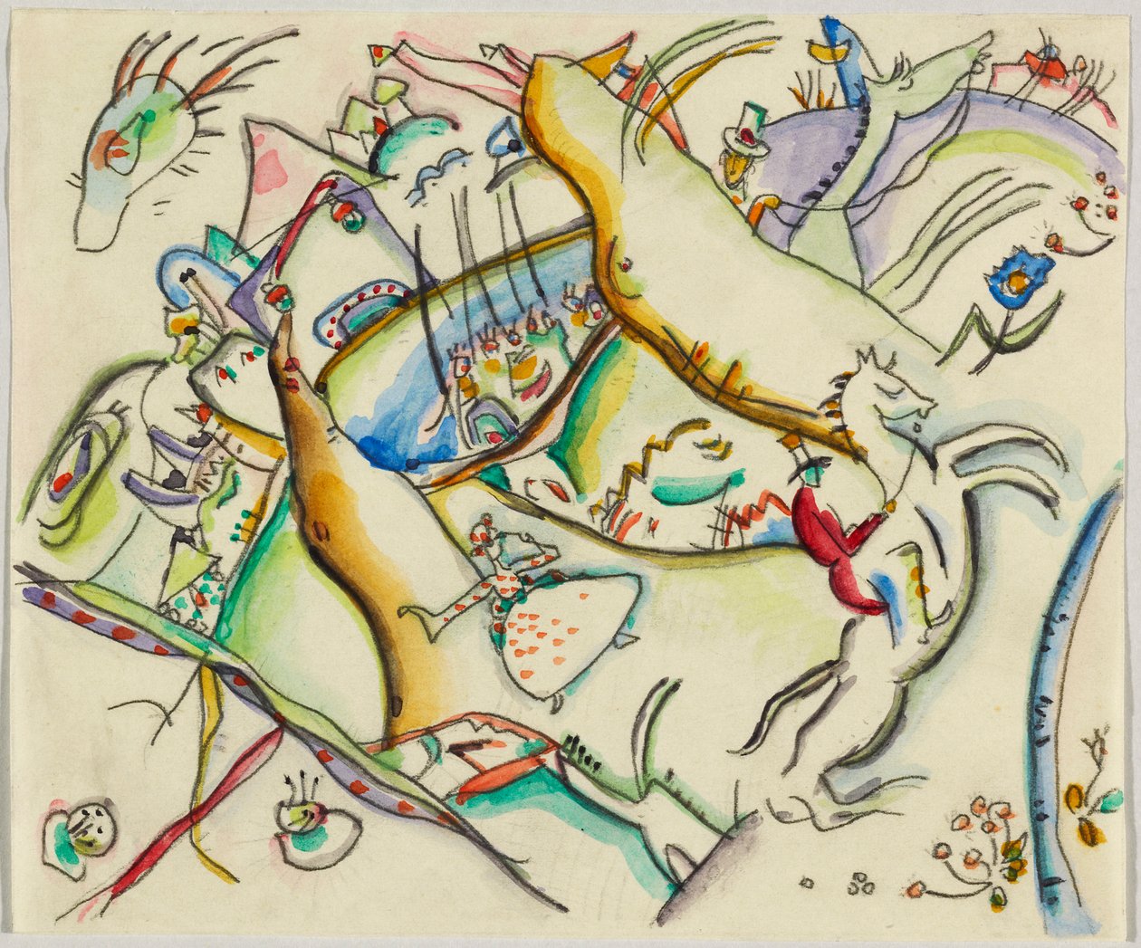Akvarel k Leptu III; Krajina s jezdci od Wassily Kandinsky