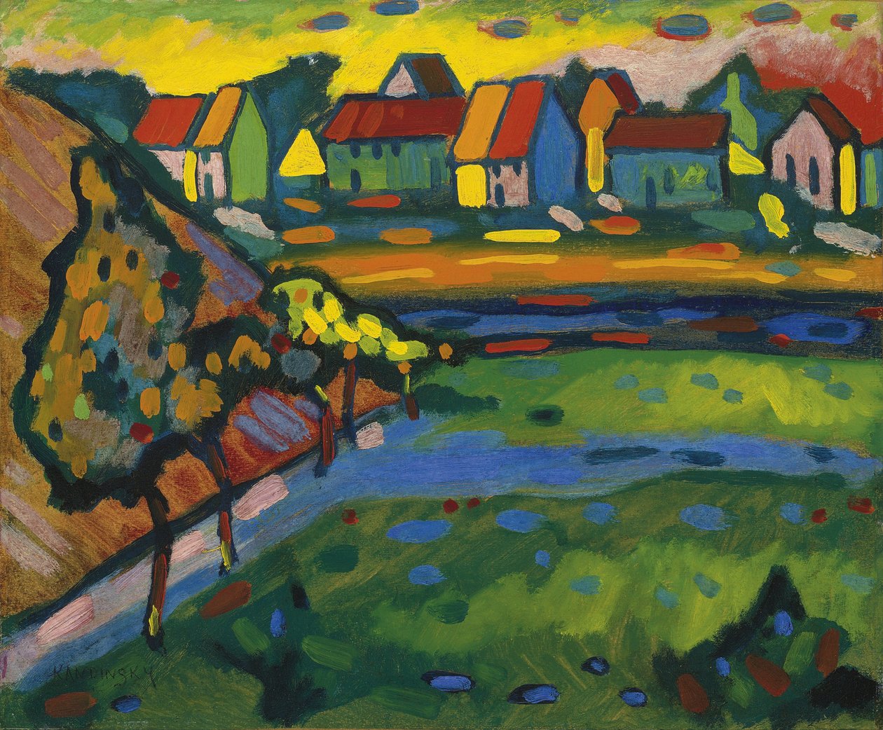 bavorská ves s polem, ca. 1908 od Wassily Kandinsky