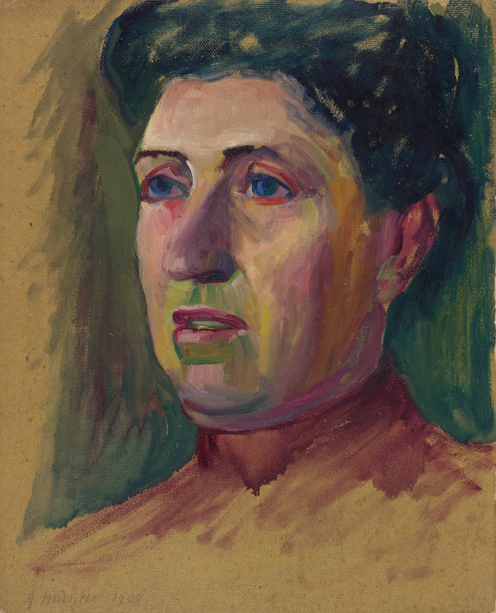 Malováno po obou stranách: 1. Hlava, barevně proveden pouze obličej; 2. Ženská hlava od Wassilyho Kandinského, Gabriele Münter od Wassily Kandinsky