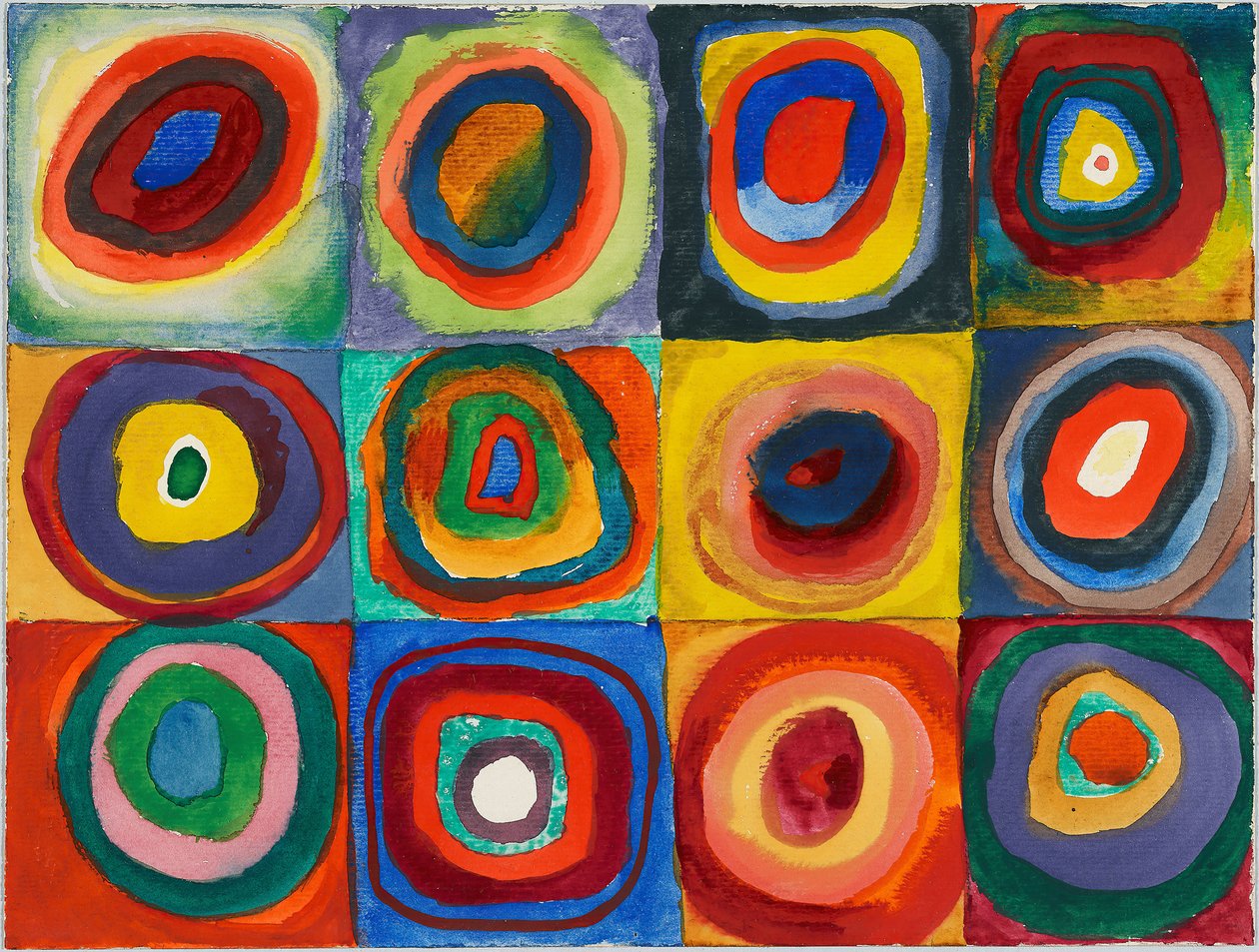 Barevná studie. Čtverce se soustřednými kruhy, 1913. od Wassily Kandinsky