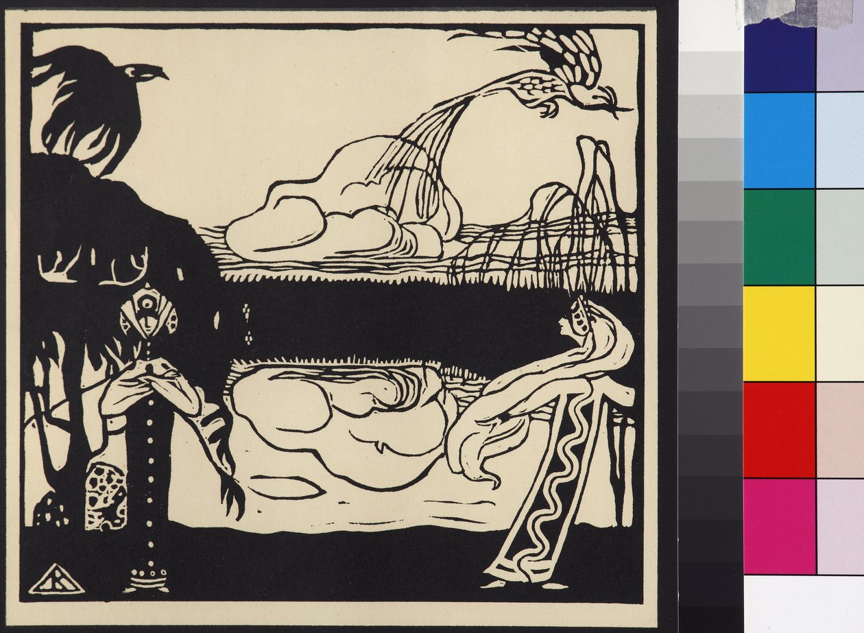 Deux oiseaux - Dva ptáci (Zwei Voegel), Kandinsky, Wassily Vasiljevič (1866-1944). Dřevoryt od Wassily Kandinsky