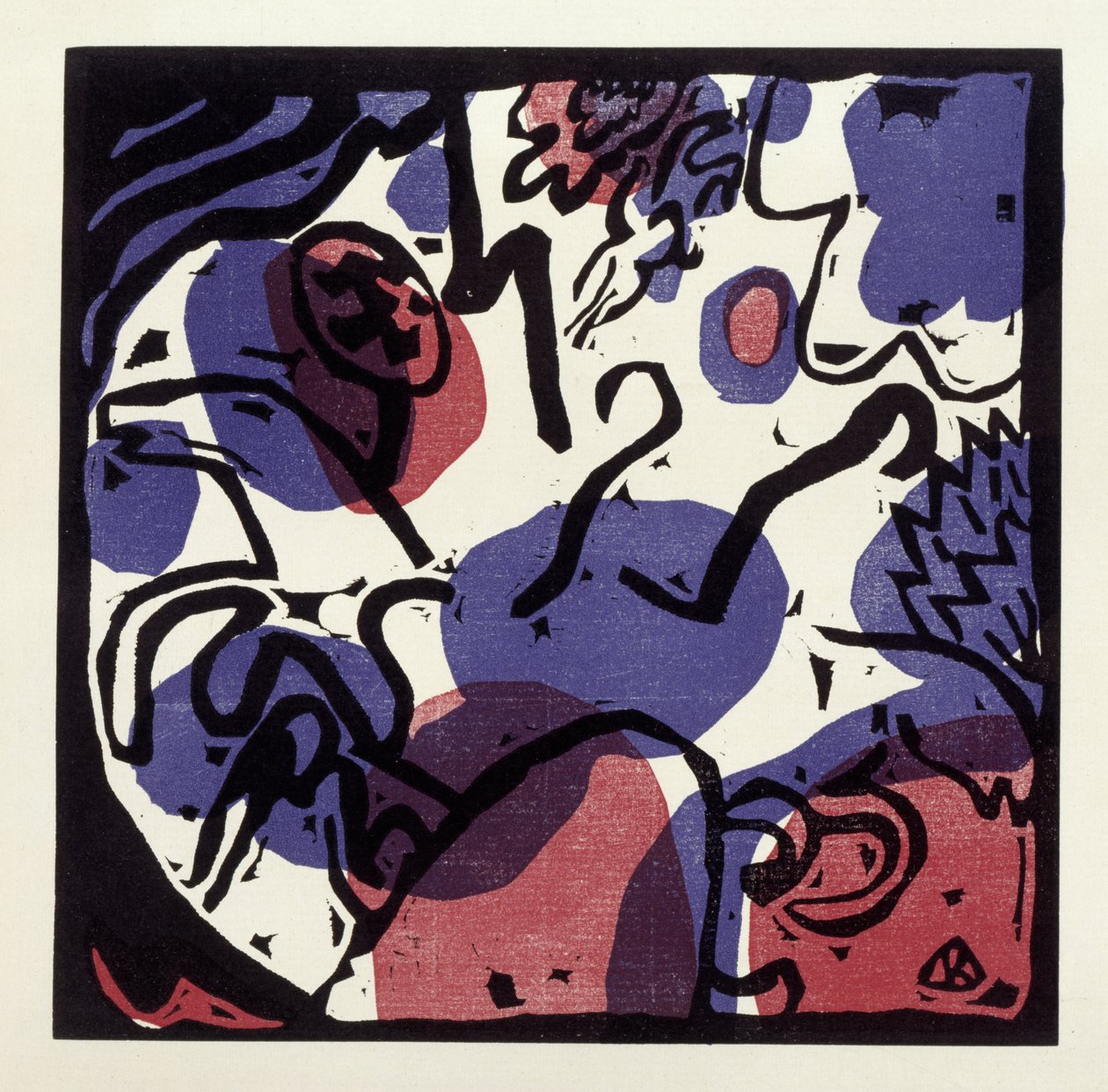 Drei Reiter in Rot, Blau und Schwarz (Illustration 20 aus: "Klänge", Einzelblatt) od Wassily Kandinsky