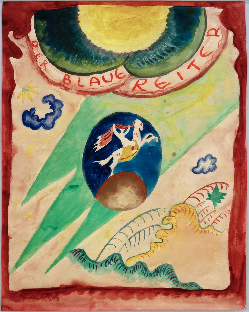 Návrh obálky almanachu Der Blaue Reiter od Wassily Kandinsky