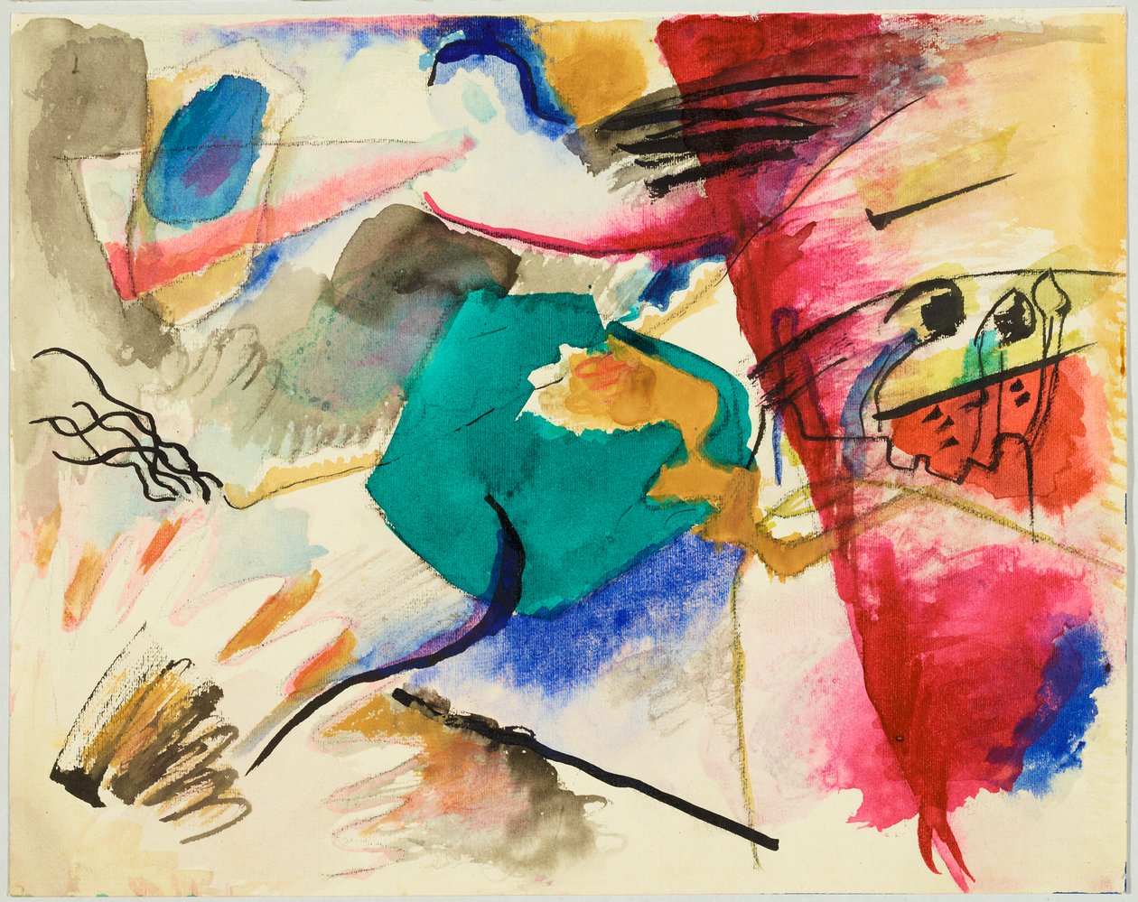 Návrh k „Obrazu se zeleným středem“, také nazývaný „Akvarel k Obrazu se zeleným středem“, list 5 ze skicáře od Wassily Kandinsky