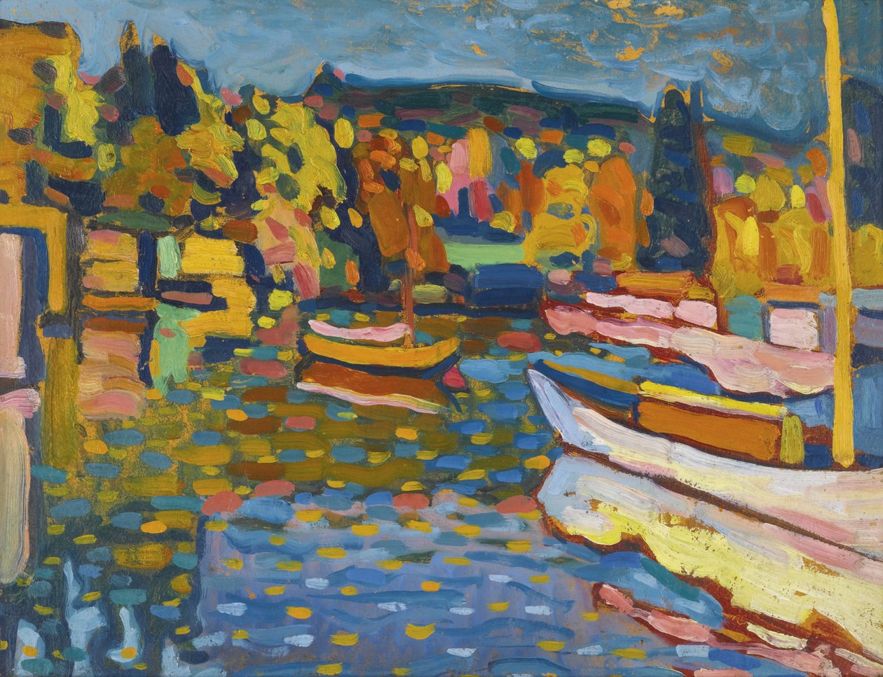 ""Studium krajiny na podzim s loděmi"" Malba Wassily Kandinsky (nebo Wassily Kandinski nebo Kandinskij od Wassily Kandinsky