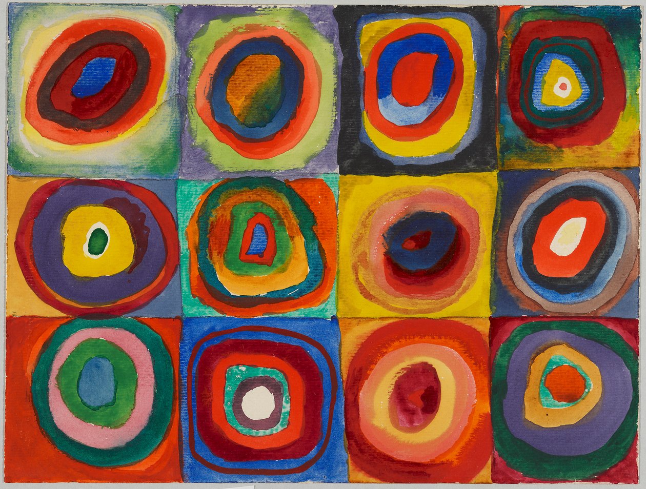 Barevná studie - čtverce se soustřednými kruhy od Wassily Kandinsky