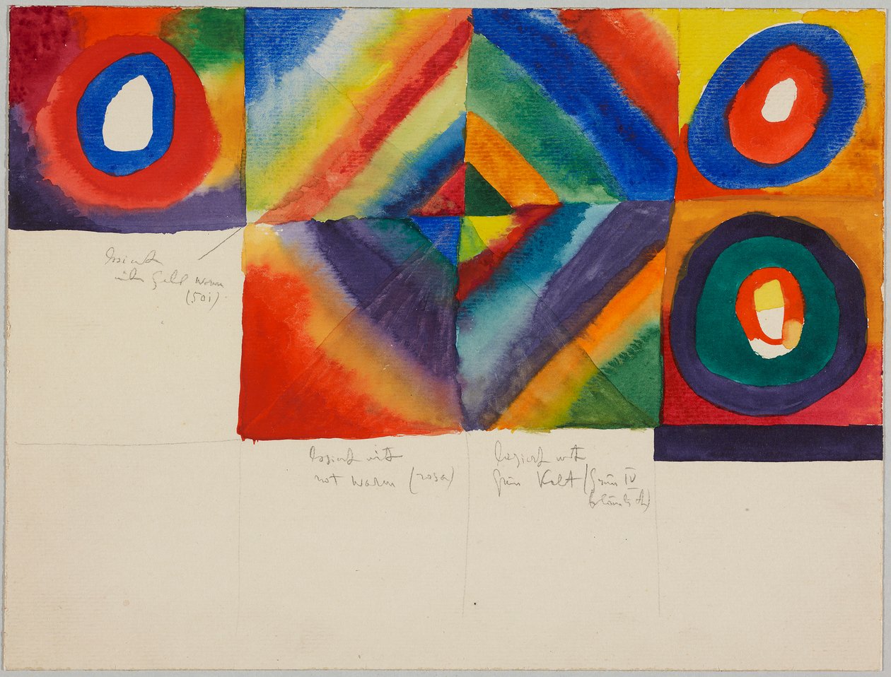 Barevné studie s informacemi o technice malby od Wassily Kandinsky