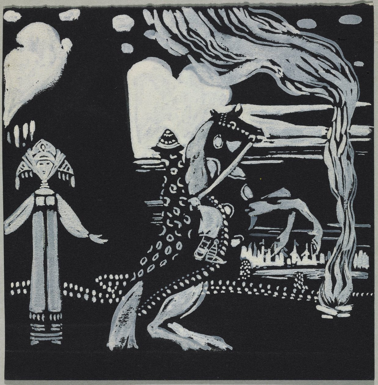 Plamen, dáma a jezdec ve fantastickém kroji od Wassily Kandinsky