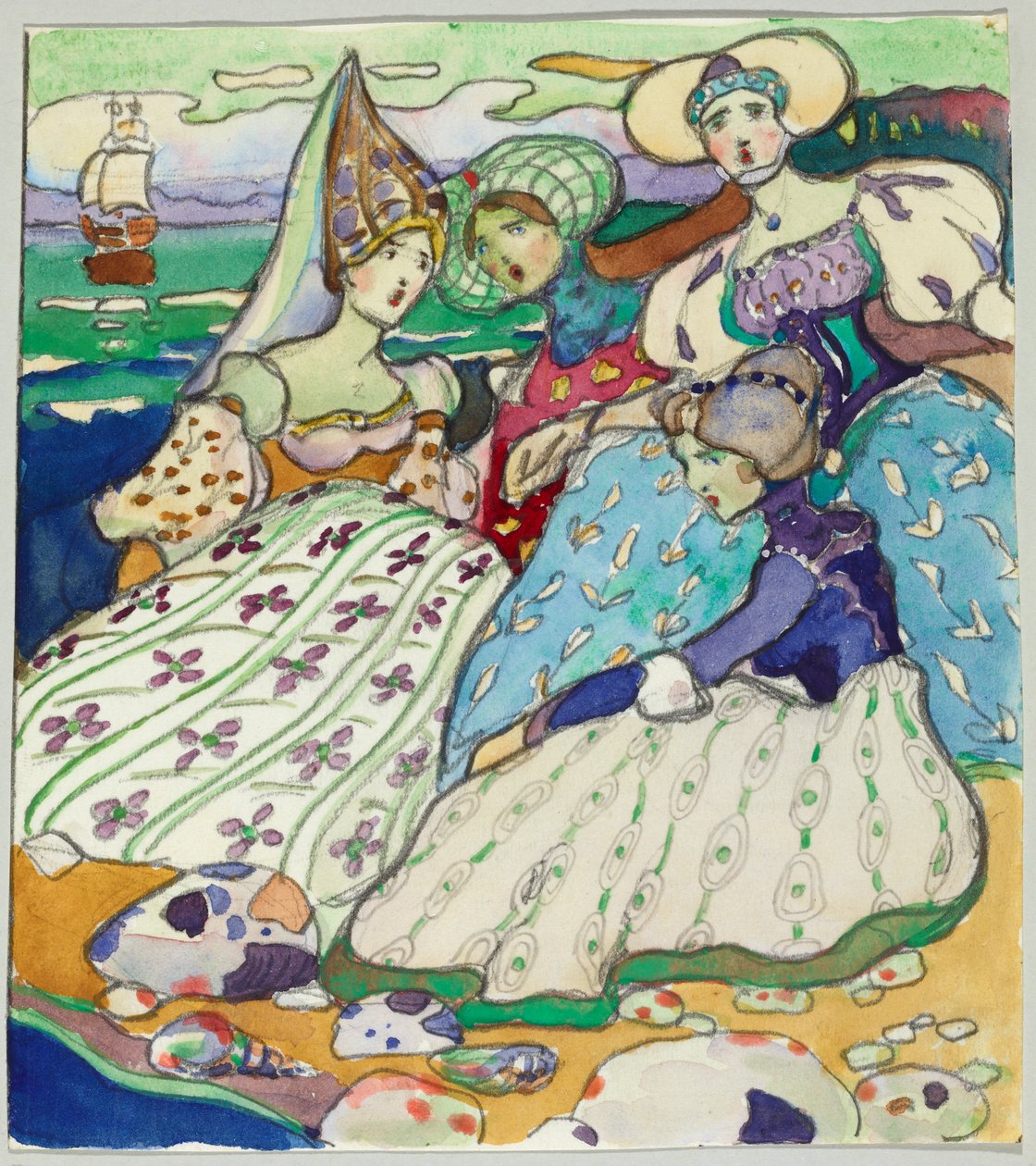 Skupina dívek na pláži od Wassily Kandinsky