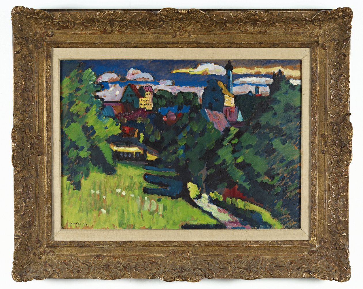 Murnau - pohled s hradem, kostelem a železnicí od Wassily Kandinsky
