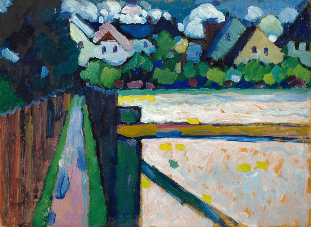 Murnau - pěšina a domy od Wassily Kandinsky
