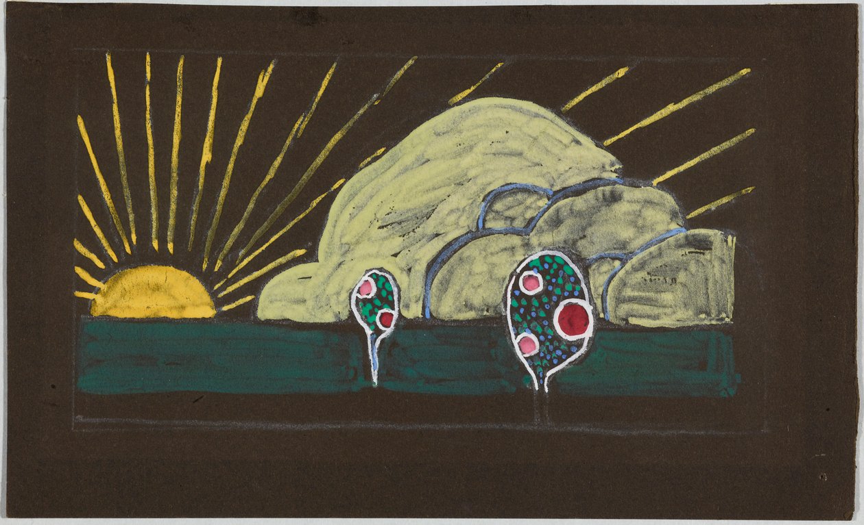 Návrh výšivky se sluncem a malou jabloní od Wassily Kandinsky