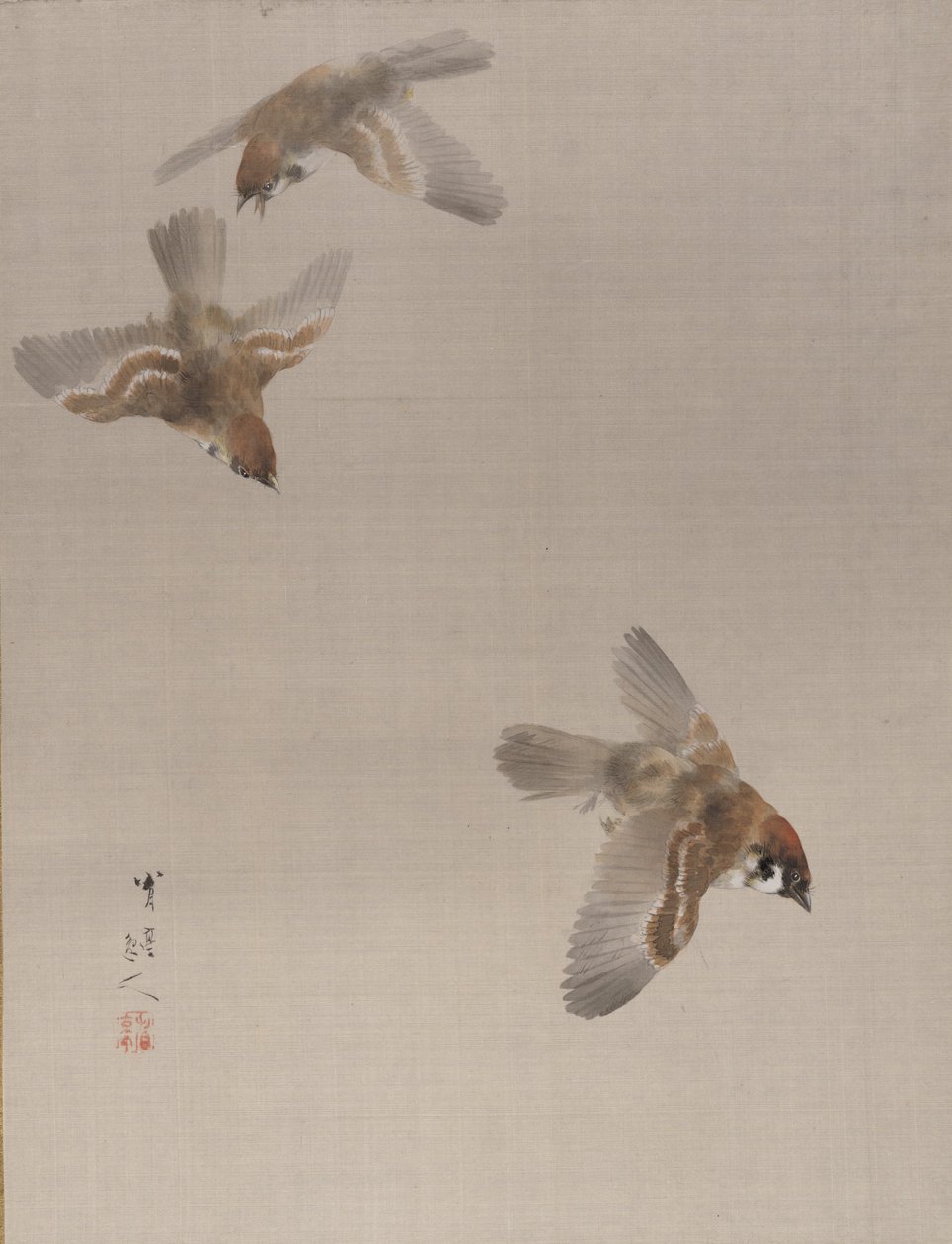 Létající vrabci, ca. 1887. od Watanabe Seitei