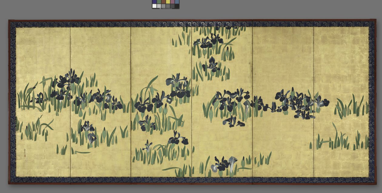 Irises, jeden z dvojice šestinásobných obrazovek, 1700s od Watanabe Shiko