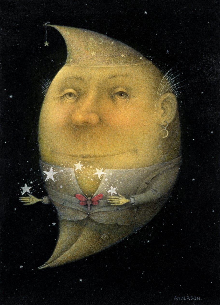 Žonglující půlměsíc (tužka a pastelky na papíře) (pár 150068) od Wayne Anderson