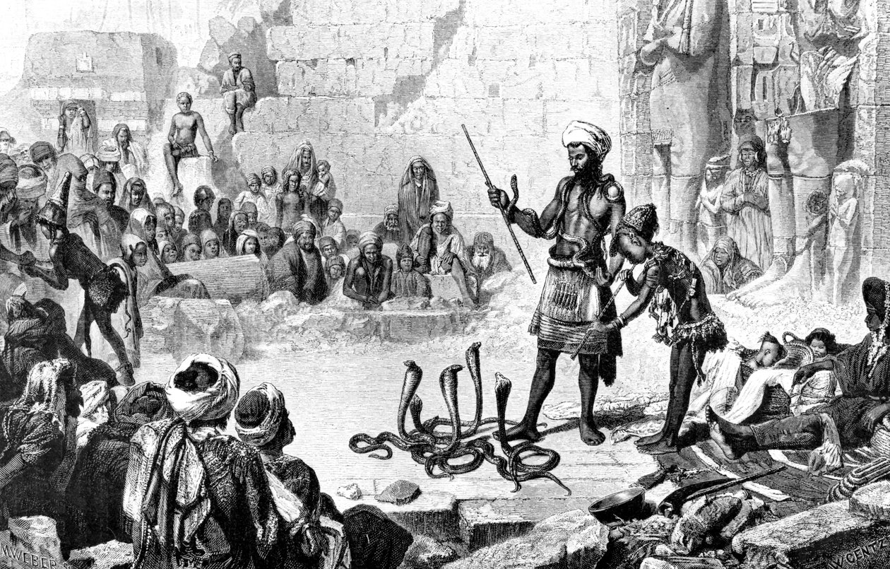 „Zaklínač hadů ve druhé místnosti Medinet-Habou“, 1881 od Weber M