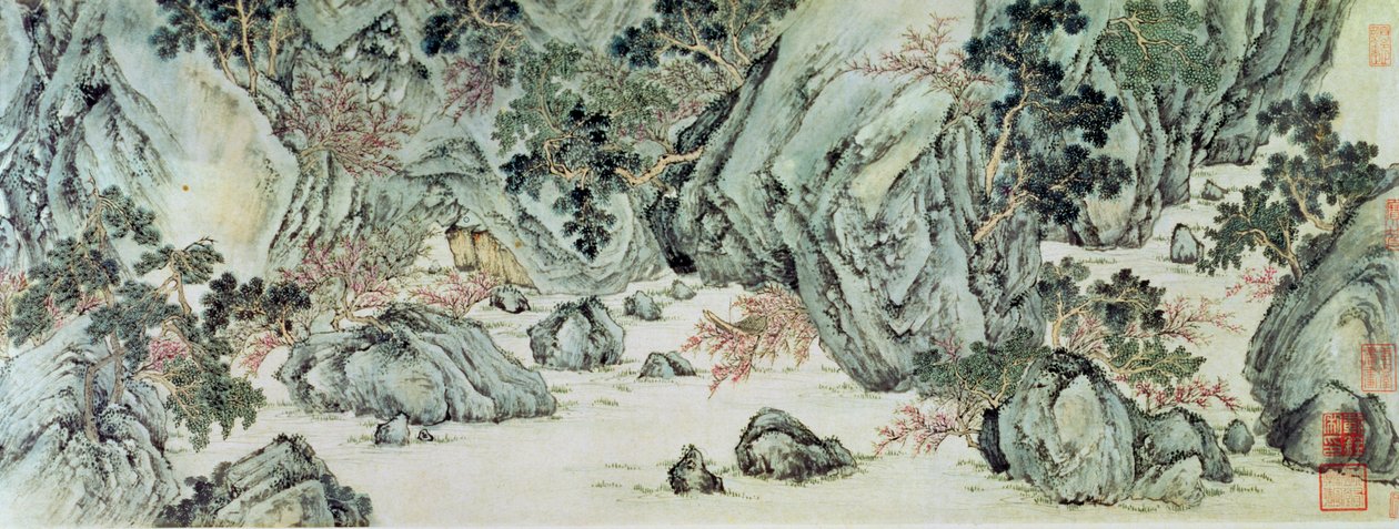 Cesta do "Země nesmrtelných" detail "The Peach Blossom Spring" z básně s názvem "Tao Yuan Bi Jing" od Wang Wei od Wen Zhengming