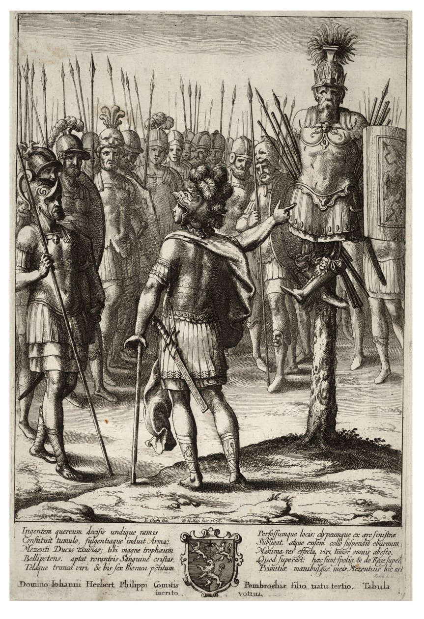 Aeneas staví trofej zbraní Mezentius. Stav 2 od Wenceslaus Hollar