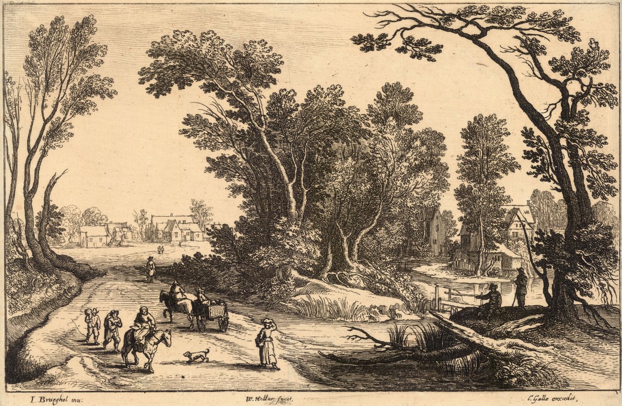 Přejít na trh (Brueghel). Stav 2 od Wenceslaus Hollar